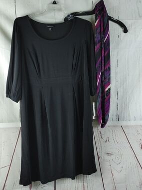 ALYX Women 18W Black Midi Shift Dress 2 Piece Scarf Plus Size NWT